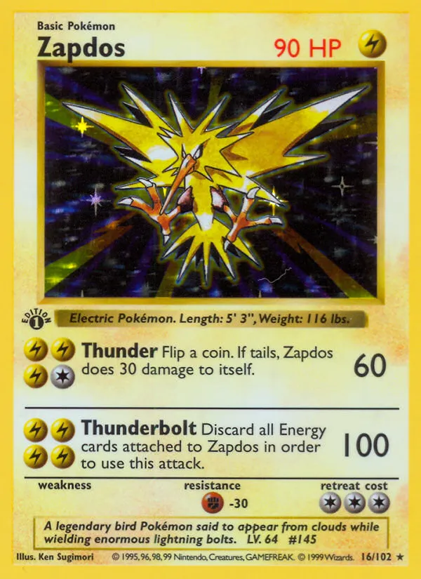 Zapdos #16, Base Set 1999-2000 Copyright