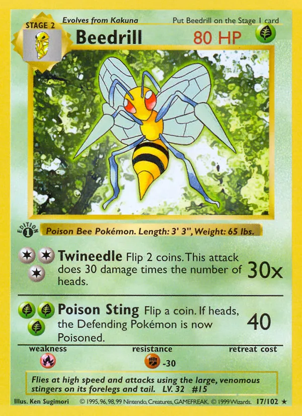 Beedrill #17, Base Set "D.Efending" Error
