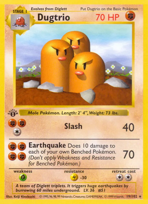 Dugtrio #19, Base Set 1st Edition