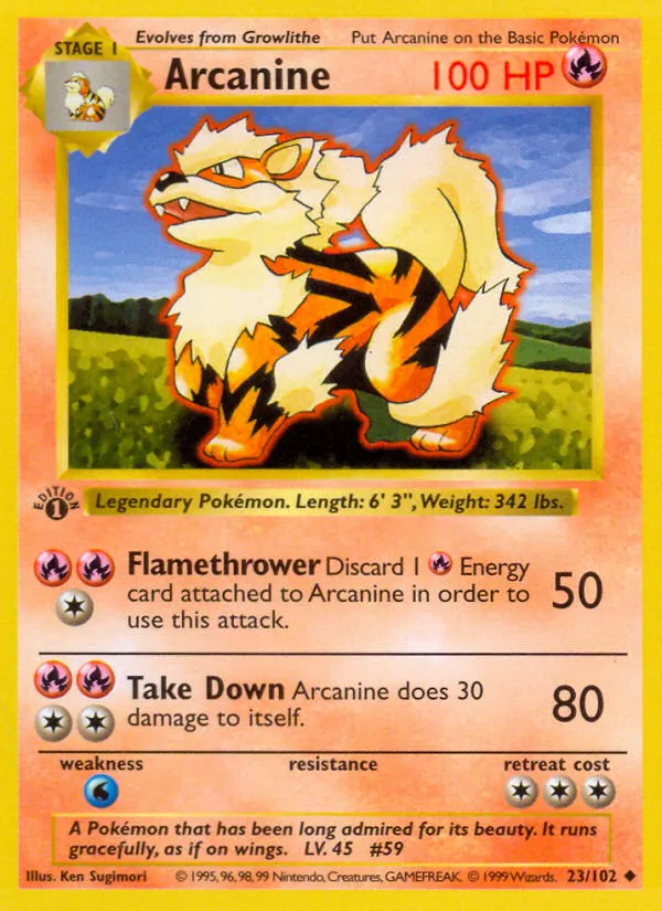 Arcanine #23, Base Set 1999-2000 Copyright