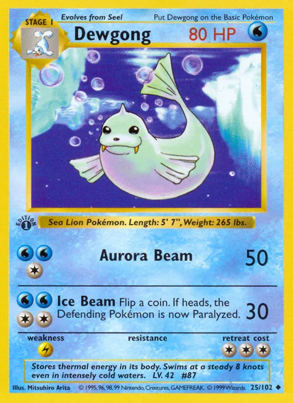 Dewgong #25, Base Set 1st Edition
