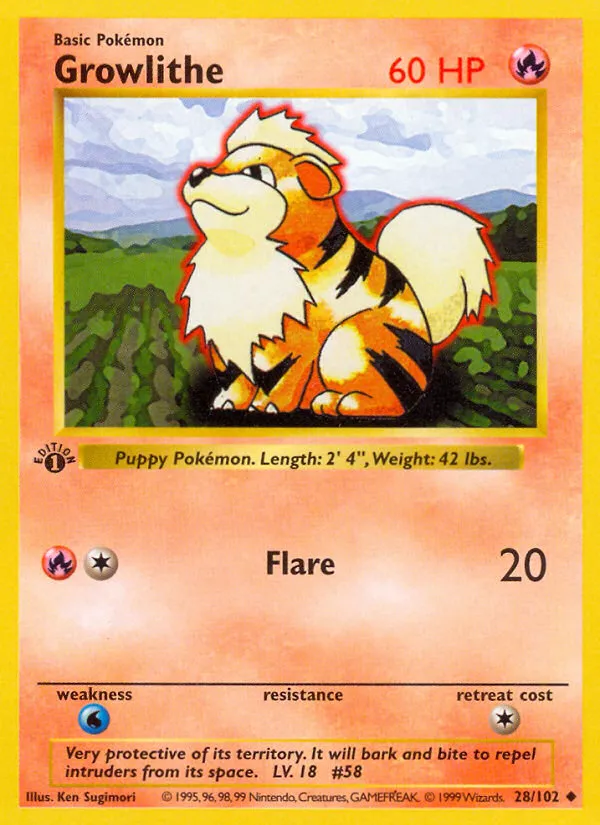 Growlithe #28, Base Set Shadowless
