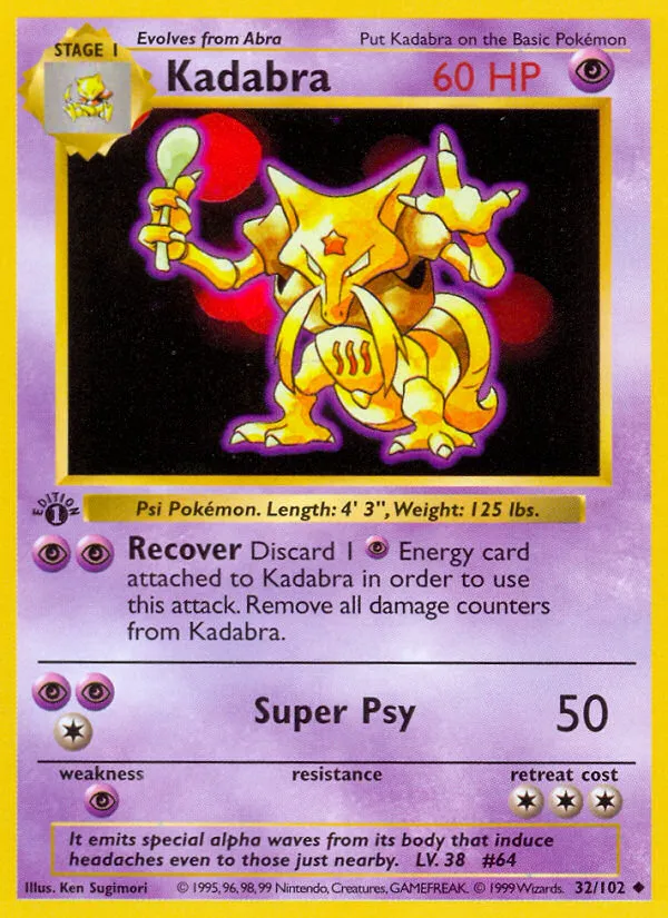 Kadabra #32, Base Set Inverted Back