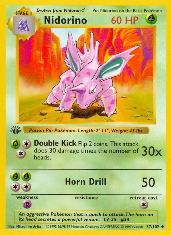 Nidorino #37, Base Set Unlimited