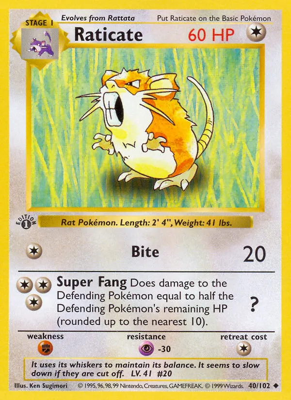 Raticate #40, Base Set 1999-2000 Copyright