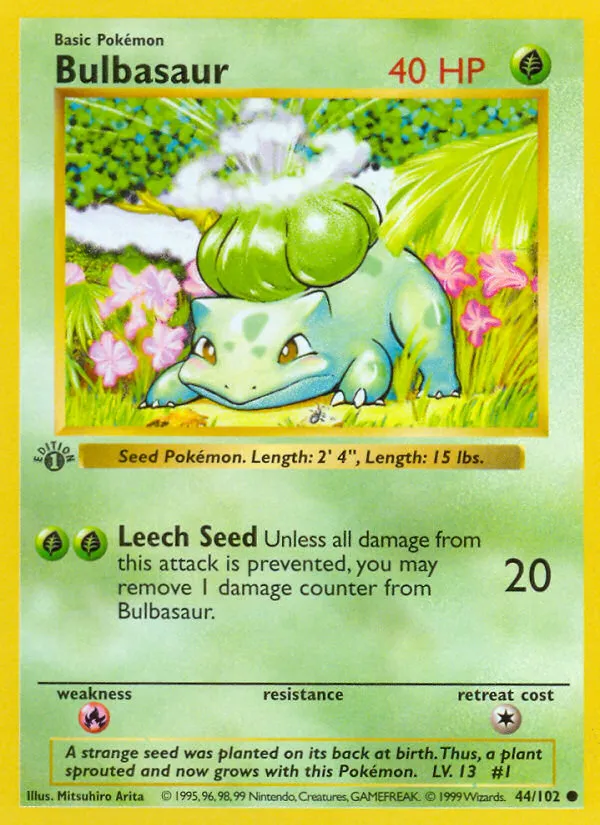 Bulbasaur #44, Base Set 1st Edition