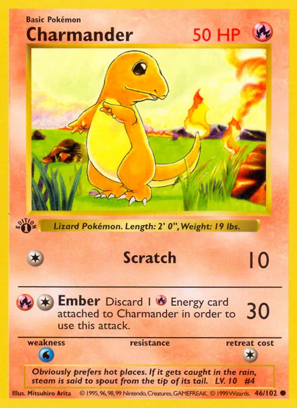 Charmander #46, Base Set 1st Edition