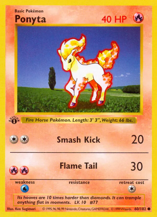 Ponyta #60, Base Set 1st Edition