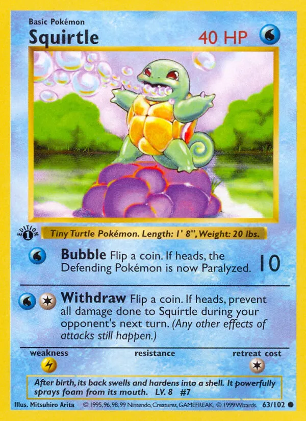 Squirtle #63, Base Set 1999-2000 Copyright