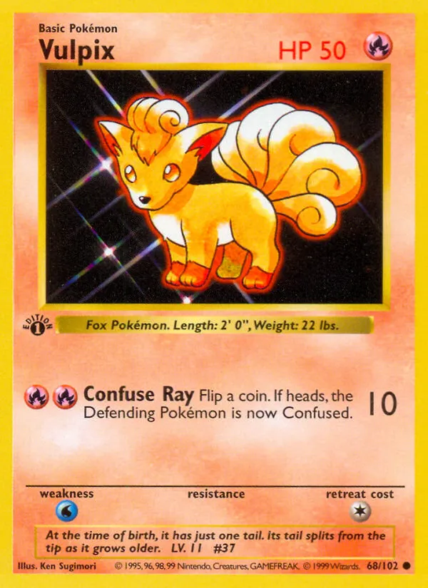 Vulpix #68, Base Set Shadowless-Blue Dot Error