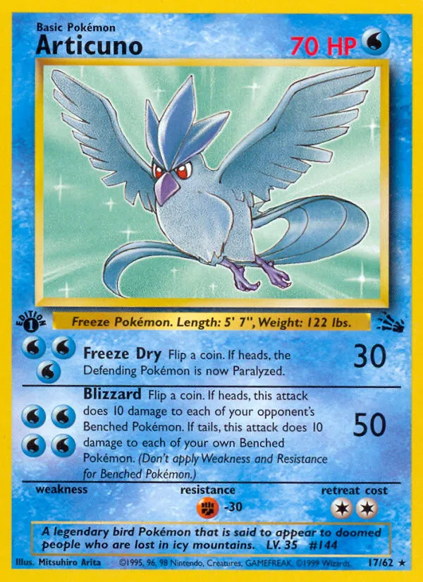Articuno #17, Fossil 1999-2000 Copyright