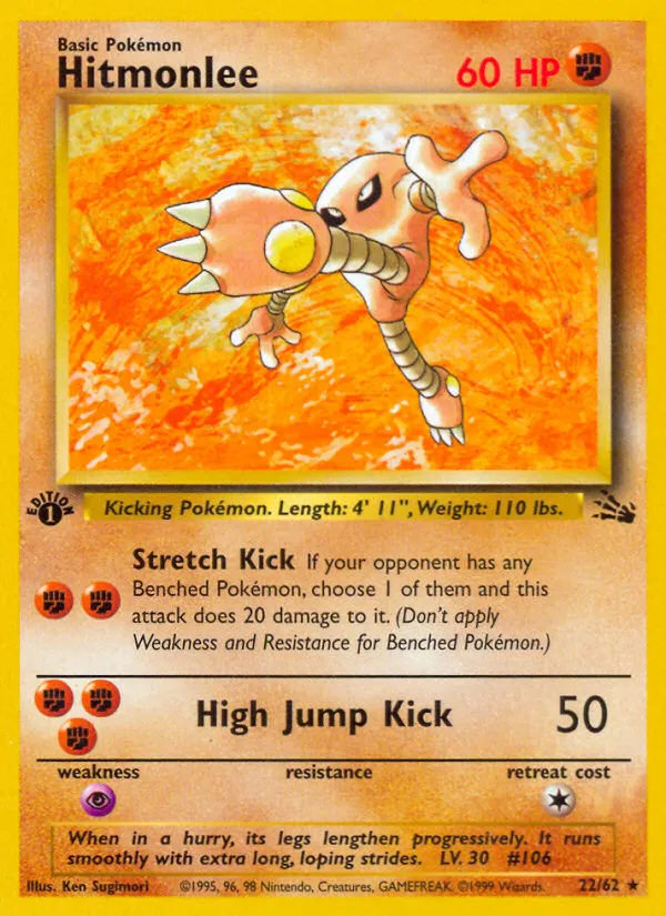 Hitmonlee #22, Fossil 1st Edition