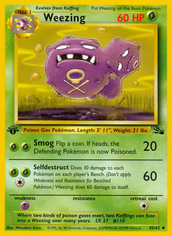 Weezing #45, Fossil 1st Edition