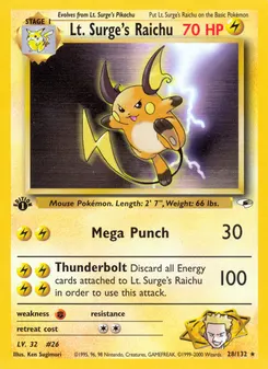 Lt. Surge's Raichu #28, 1st Edition