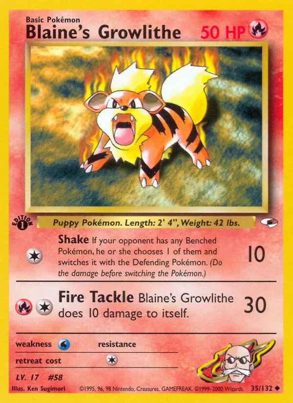 Blaine's Growlithe #35, Gym Heroes 1st Edition