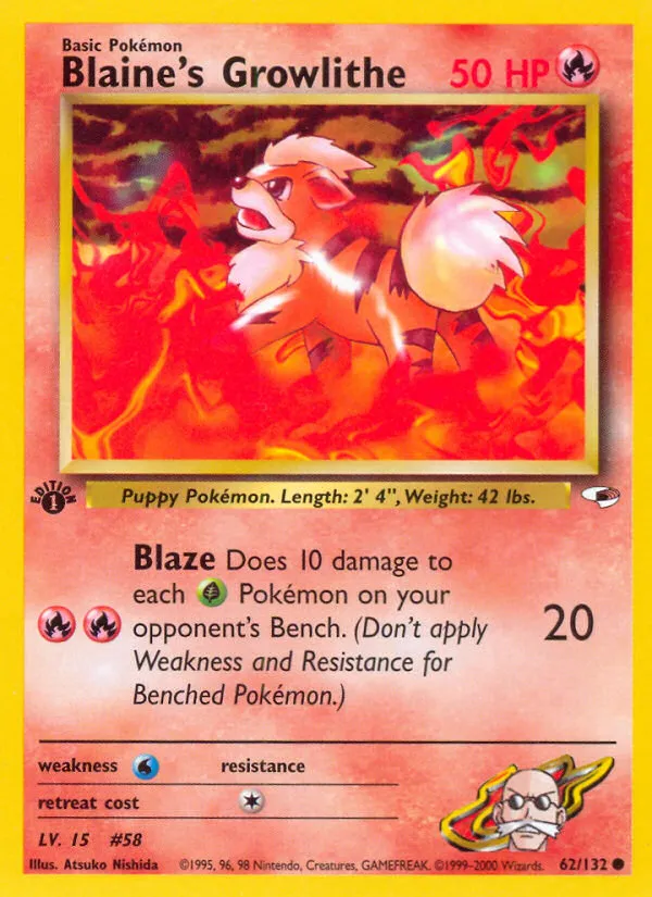 Blaine's Growlithe #62, Gym Heroes 1st Edition