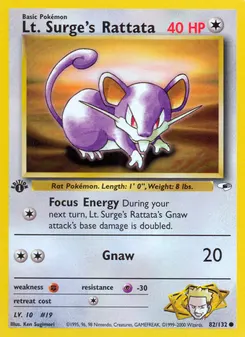 Lt. Surge's Rattata #82, 1st Edition