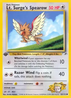 Lt. Surge's Spearow #83, 1st Edition