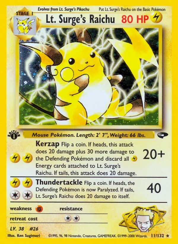 Lt. Surge's Raichu #11, Gym Challenge Holo