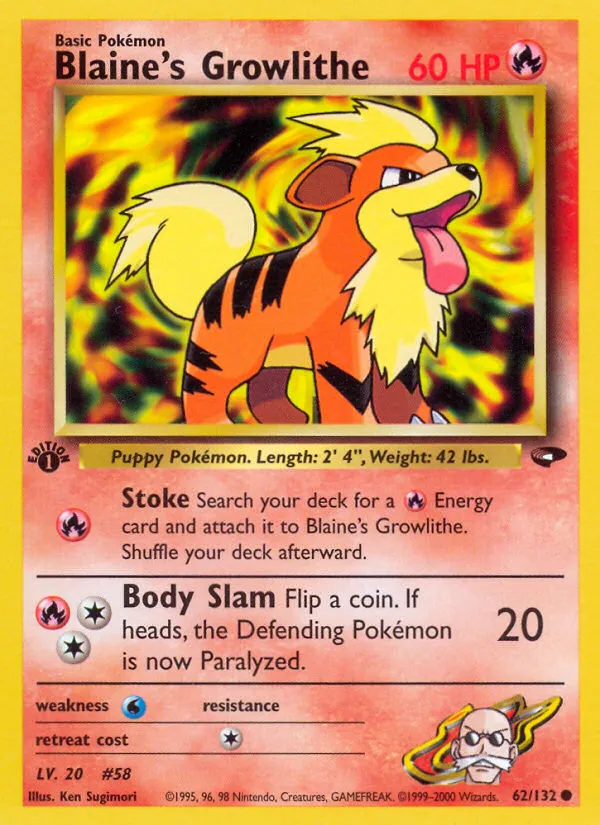 Blaine's Growlithe #62, Gym Challenge 1st Edition