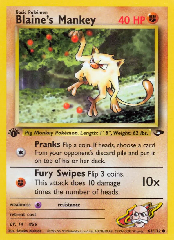Blaine's Mankey #63, Gym Challenge 1st Edition