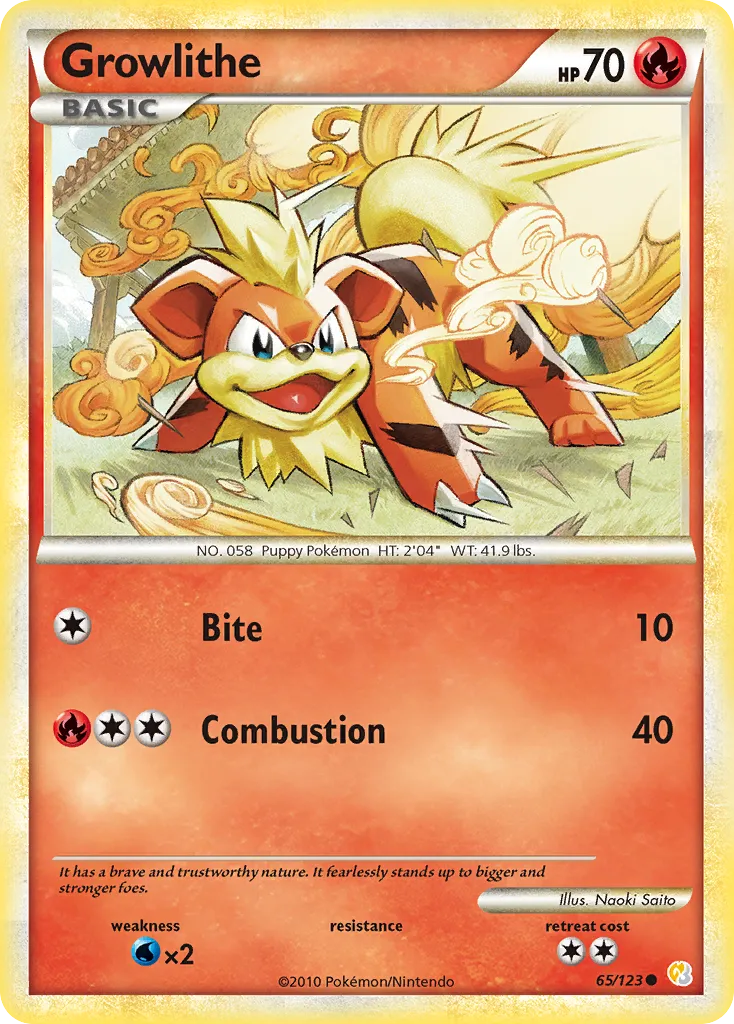 Growlithe #65, HeartGold & SoulSilver Reverse Foil