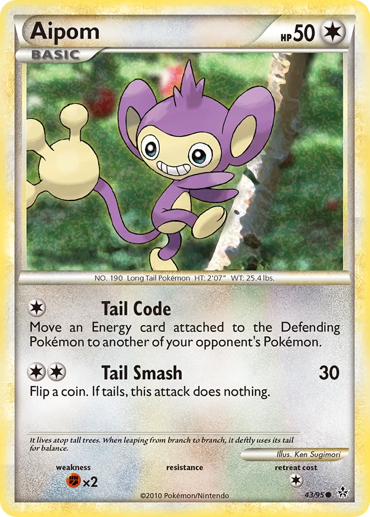Aipom #43, HS—Unleashed Reverse Foil
