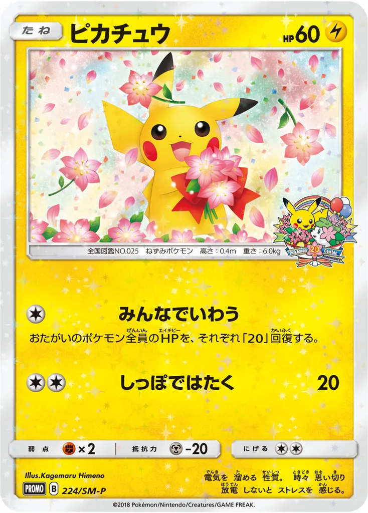 Pikachu #224, Japanese SM-P Promos Pokemon Center 20th Anniversary Campaign