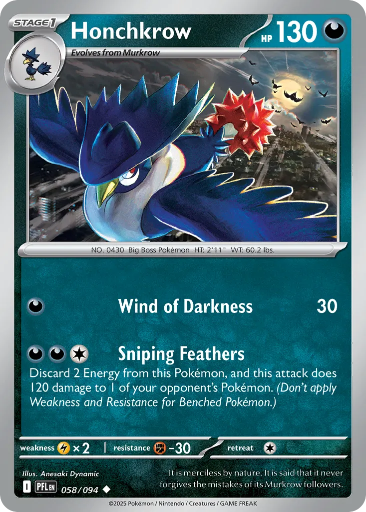 Honchkrow #58, Phantasmal Flames Reverse Holo