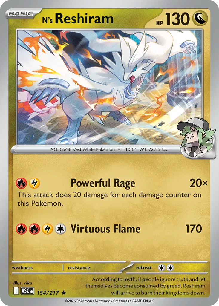 N's Reshiram #154, Ascended Heroes Reverse Holo