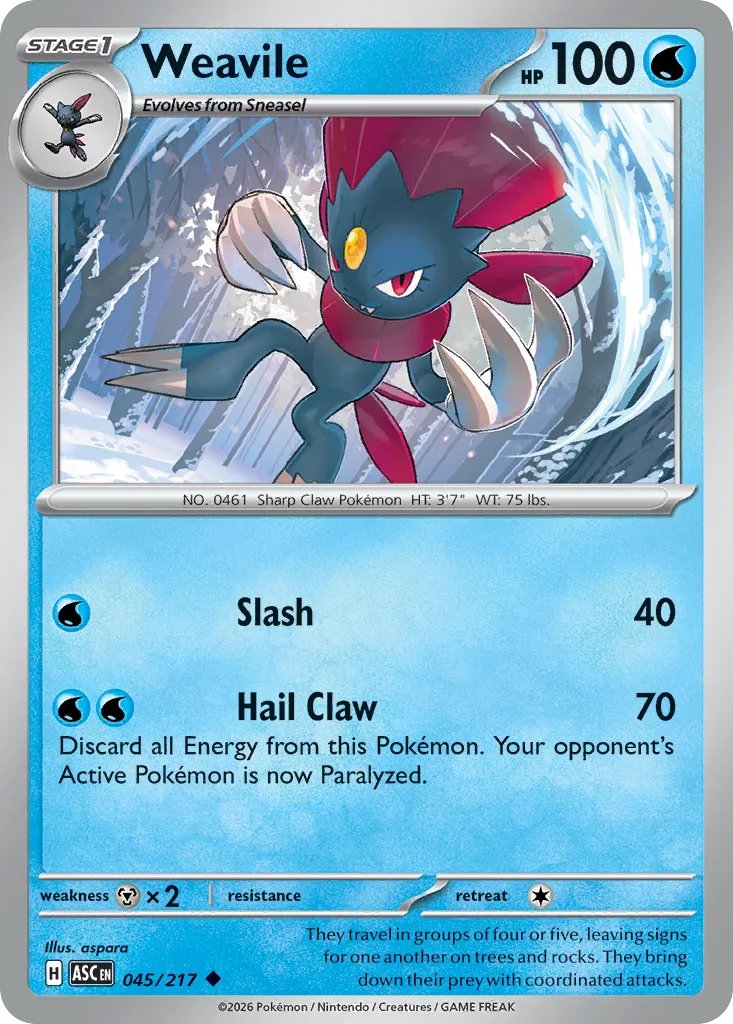 Weavile #45, Ascended Heroes Reverse Holo
