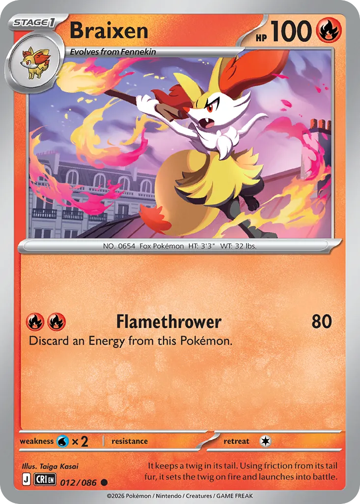 Braixen #12, Chaos Rising Reverse Holo