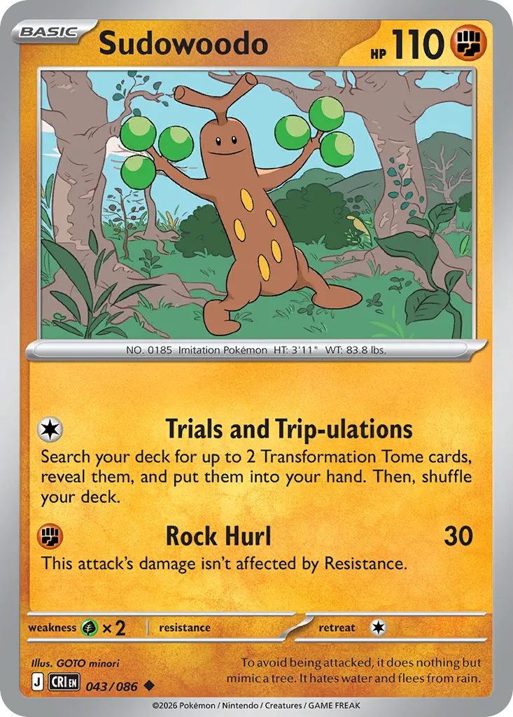 Sudowoodo #43, Chaos Rising Reverse Holo