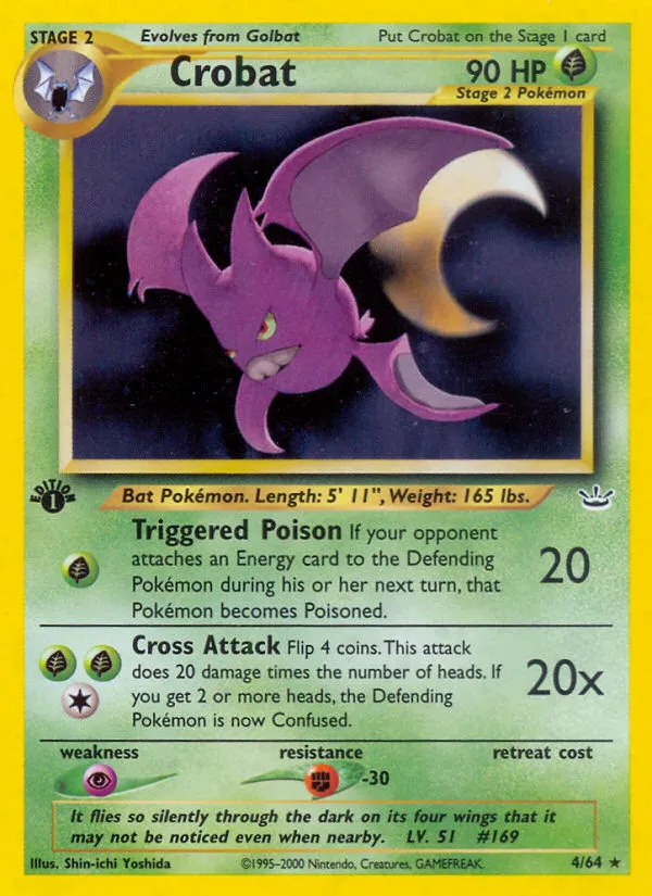 Crobat #4, Neo Revelation 1st Edition-Double Holo Error