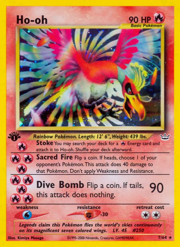 Ho-oh #7, Neo Revelation 1st Edition-Double Holo Error