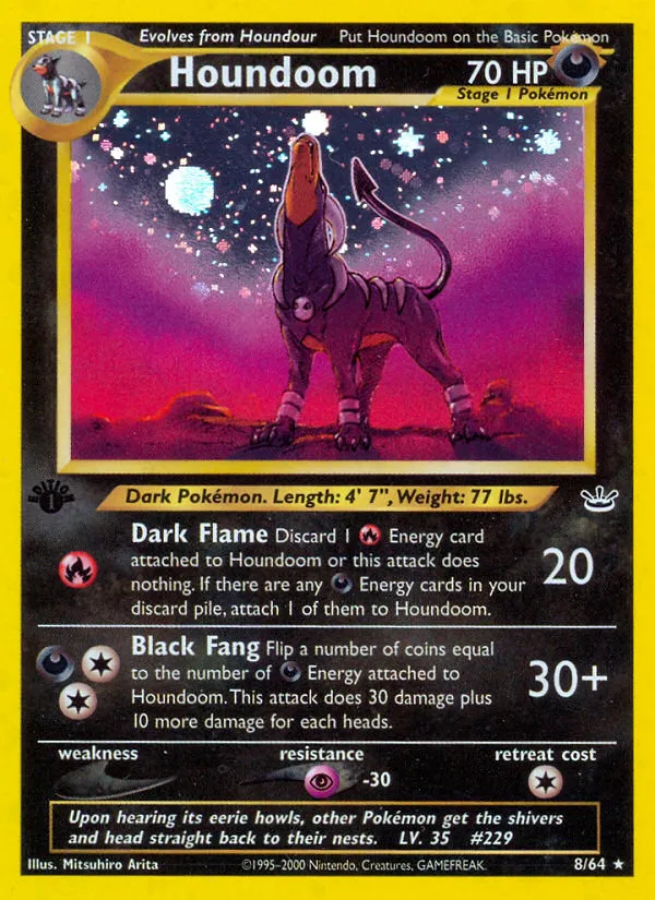 Houndoom #8, Neo Revelation 1st Edition-Double Holo Error