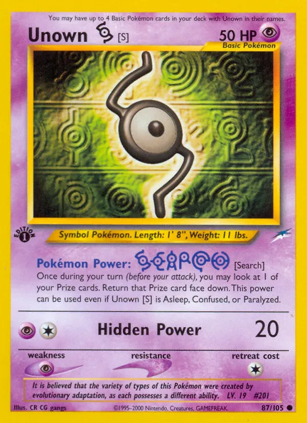 Unown [S] #87, Neo Destiny 1st Edition