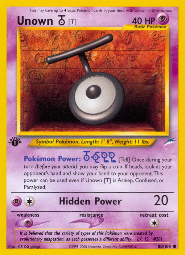 Unown [T] #88, Neo Destiny 1st Edition