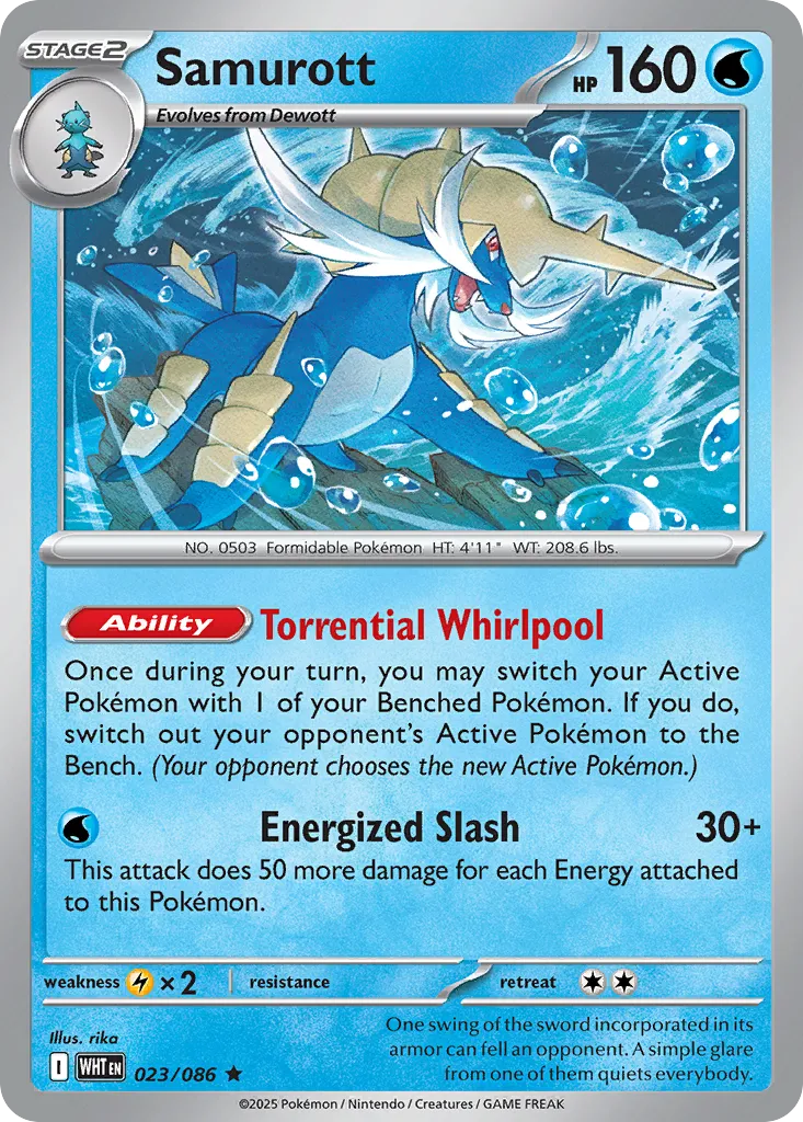 Samurott #23, White Flare Reverse Holo