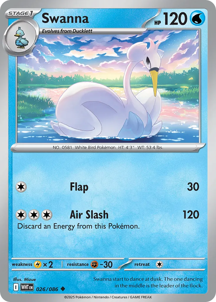 Swanna #26, White Flare Poke Reverse Holo