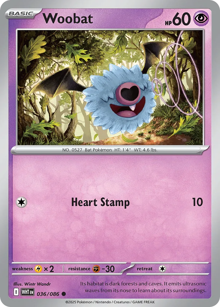 Woobat #36, White Flare Master Reverse Holo