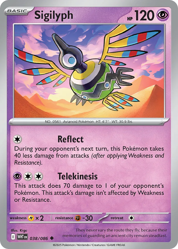 Sigilyph #38, White Flare Master Reverse Holo