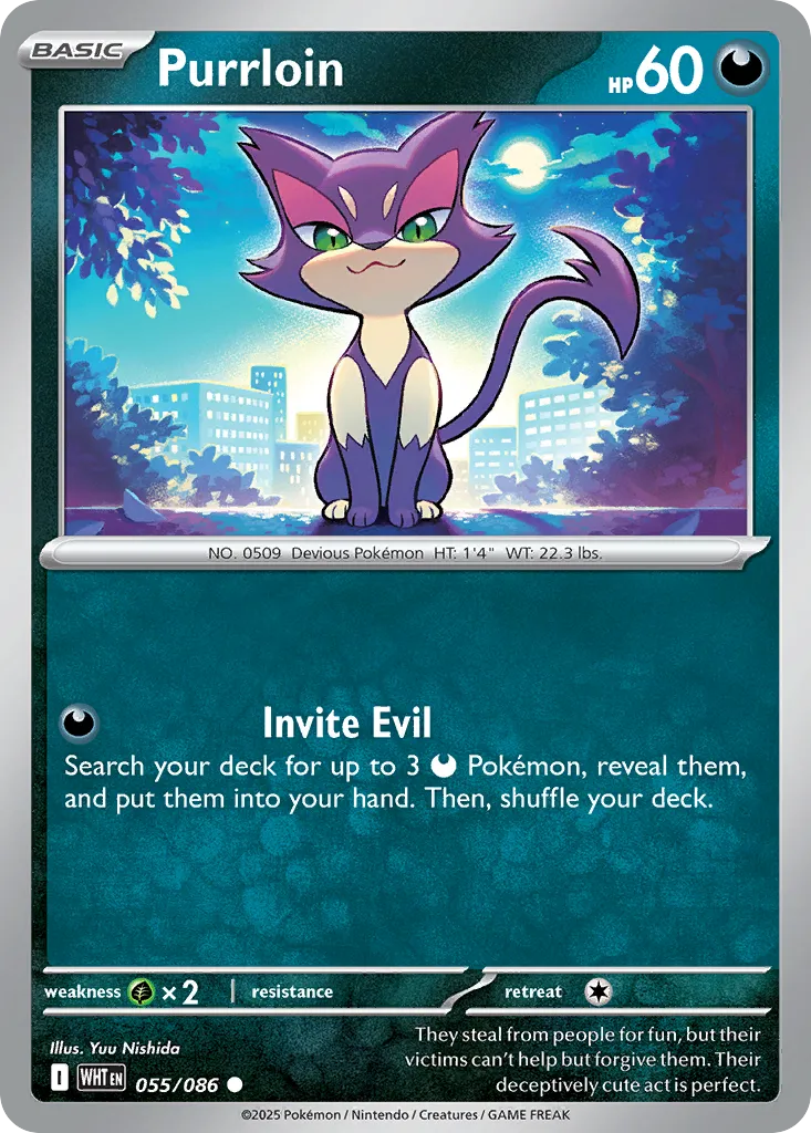 Purrloin #55, White Flare Poke Ball Reverse Holo