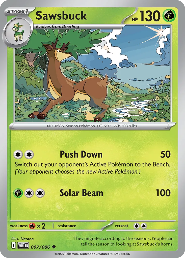 Sawsbuck #7, White Flare Reverse Holo