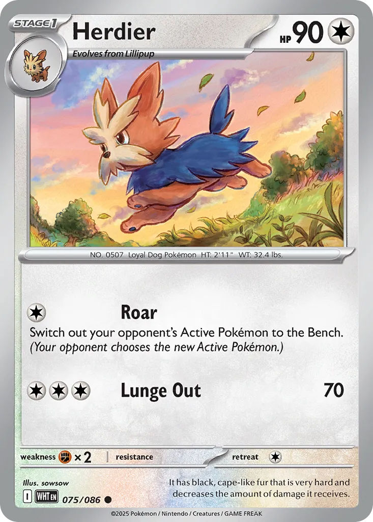 Herdier #75, White Flare Master Ball Reverse Holo
