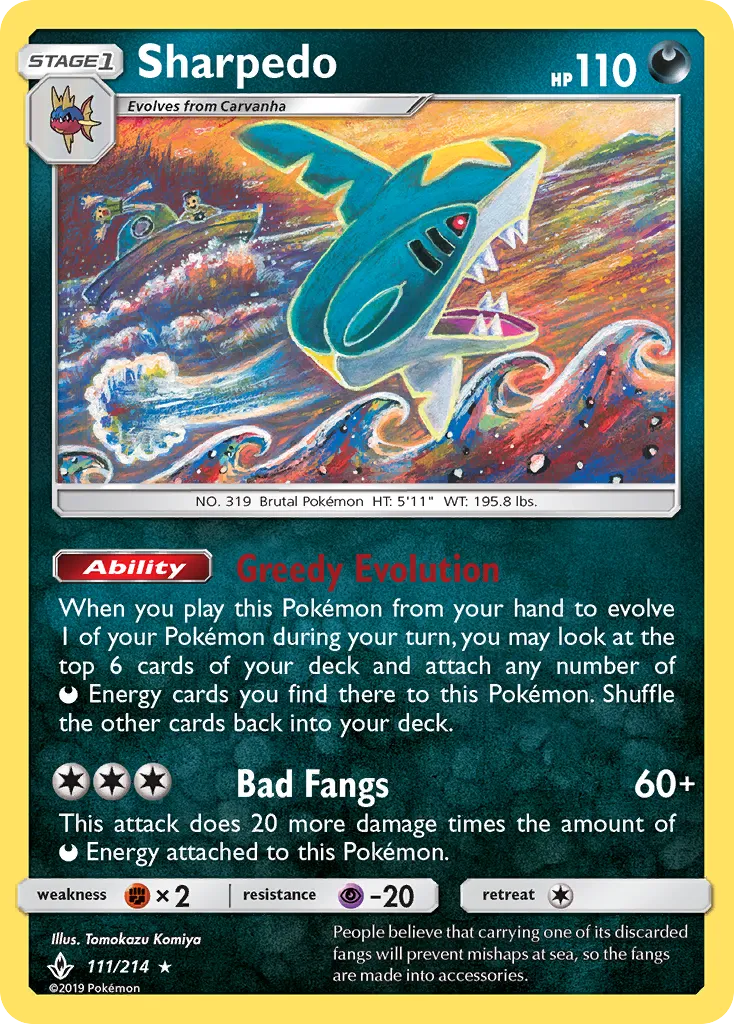 Sharpedo #111, Unbroken Bonds Reverse Foil