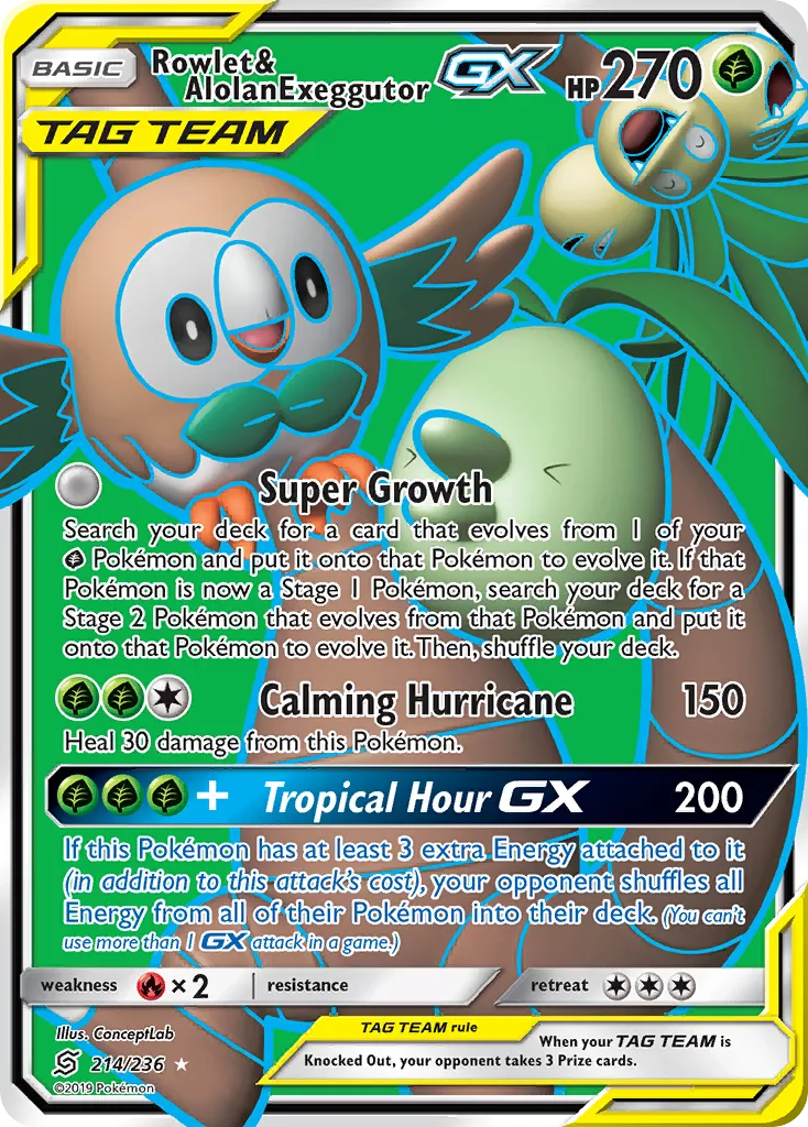 Rowlet & Alolan Exeggutor-GX #214, Unified Minds