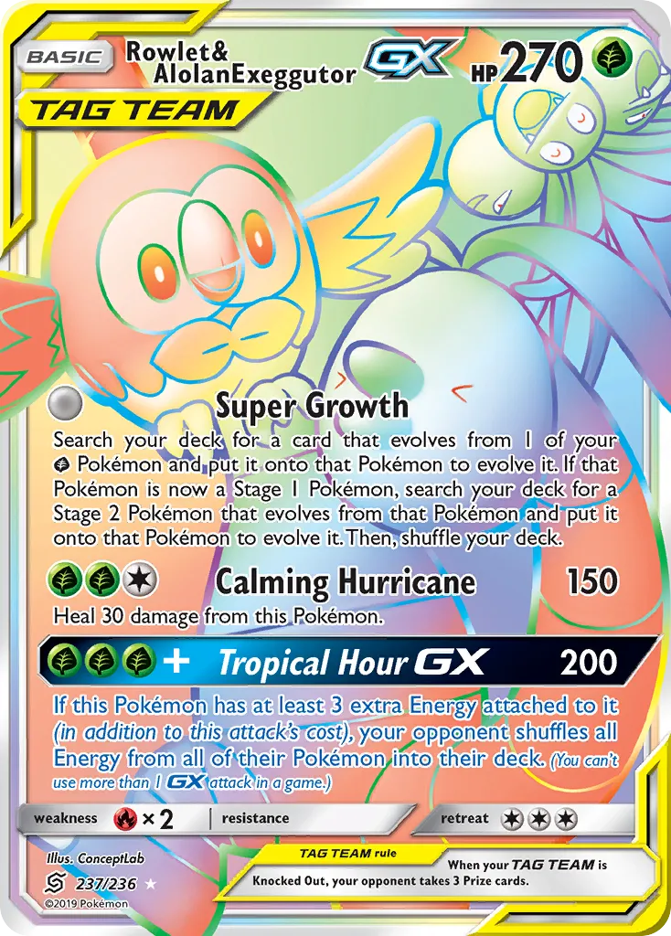 Rowlet & Alolan Exeggutor-GX #237, Unified Minds Secret
