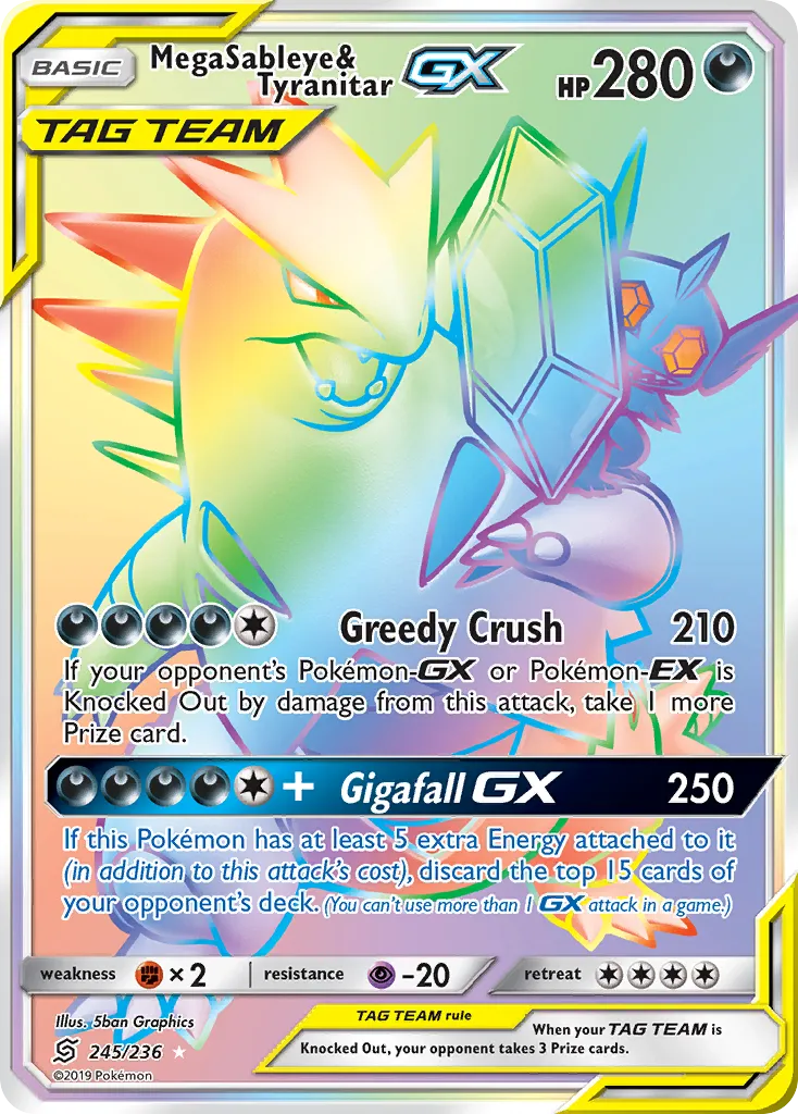 Mega Sableye & Tyranitar-GX #245, Unified Minds Secret