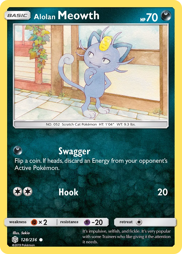 Alolan Meowth #128, Cosmic Eclipse Reverse Foil